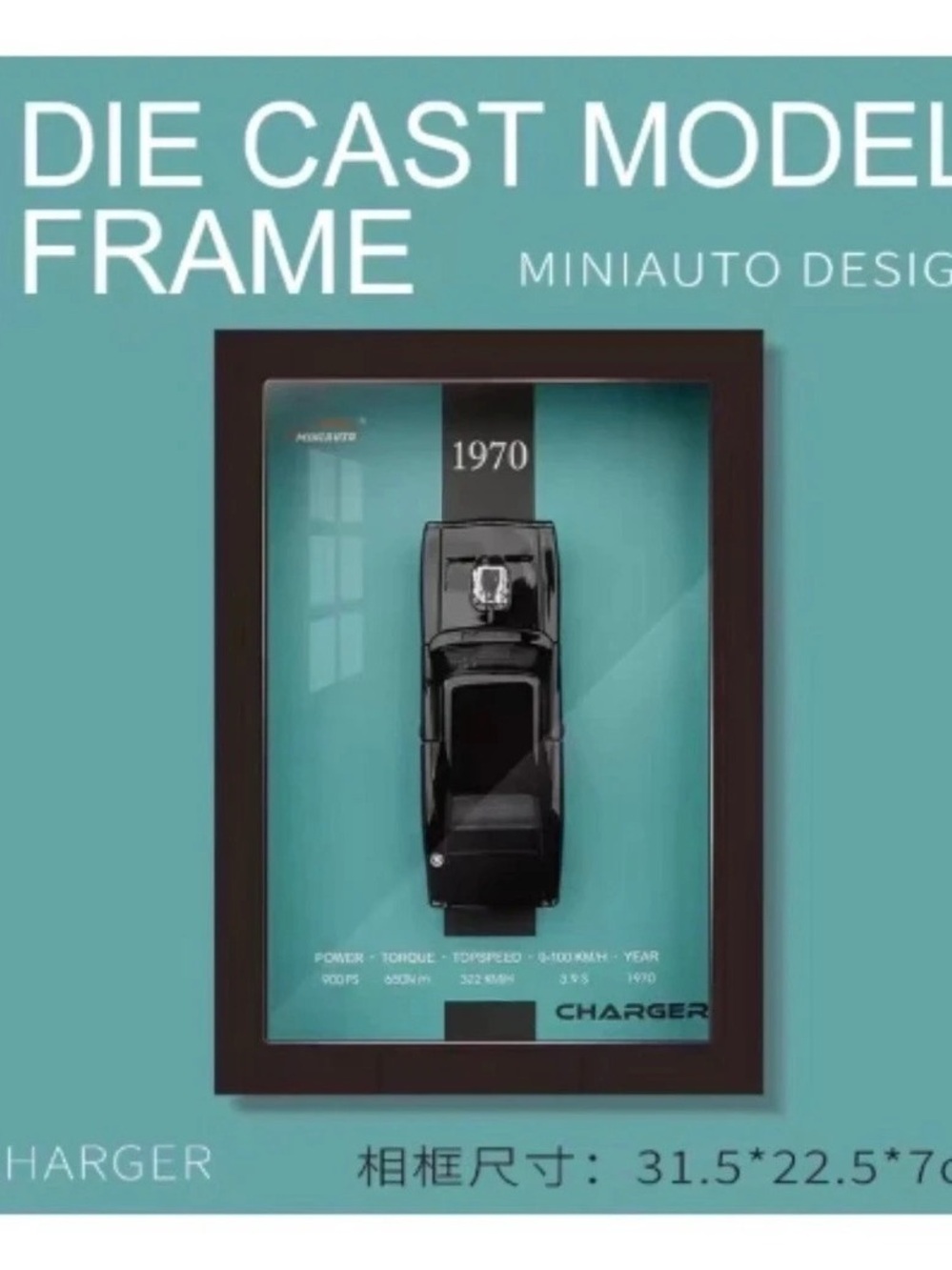 Miniauto 1:32 Diecast 1970 Dodge Charger 3D Stereo Wall Painting Frame Black